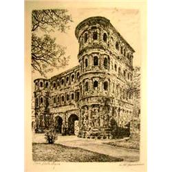 SIX FRAMED PRINTS AND ETCHINGS OF ARCHITECTURAL S