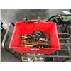 Image 2 : GREY MOBILE 2 TIER SHOP CART WITH ASSORTED ANTIQUE TOOLS & STAINLESS BRACKETS