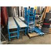 Image 1 : 2 - 114" LONG BLUE MOBILE ROLLER CONVEYOR & 1 - 66" LONG WITH ASSORTED PARTS, BRACES & LEGS