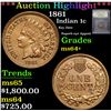 Image 1 : *Auction Highlight* 1861 Key Date  Superb eye Appeal Indian Cent 1c Graded Choice+ Unc By USCG (fc)