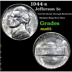 1944-s Cool Die Break Through Monticello Weakest Steps Ever Seen Jefferson Nickel 5c Grades GEM Unc