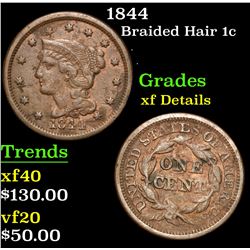 1844 . . Braided Hair Large Cent 1c Grades xf details