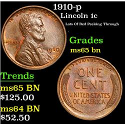 1910-p Lots Of Red Peeking Through . Lincoln Cent 1c Grades GEM Unc BN