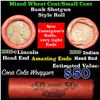 Image 1 : Mixed small cents 1c orig shotgun roll, 1912-s one end, 1880 Indian cent other end