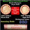 Image 1 : Mixed small cents 1c orig shotgun roll, 1893 Indian one end, 1858 Flying Eagle other end