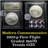 Image 1 : 2003-p First Flight Unc . . Modern Commem Dollar $1 Graded ms70, Perfection by USCG