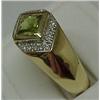Image 2 : Mans 14k gold peridot and diamond ring; center sq
