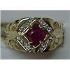 Image 1 : Mans 14k gold ruby and diamond ring; center secti
