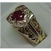 Image 2 : Mans 14k gold ruby and diamond ring; center secti