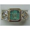 Image 1 : Mans 14k gold emerald and diamond ring; emerald c