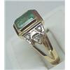 Image 2 : Mans 14k gold emerald and diamond ring; emerald c