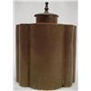 Image 1 : Copper tea caddy; round lid with brass finial; mo
