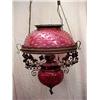 Image 1 : Electrified Victorian hanging lamp; blown cranber