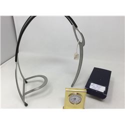 Wine Bottle Holder and Gold Tone Clock
