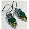 Image 2 : $400 Silver Peridot Aquamarine and Emerald Earrings (app 5g)