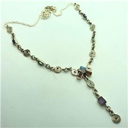 $500 Silver Moonstone Amethyst Garnet Aquamarine Tanzanite Necklace (app 14g)