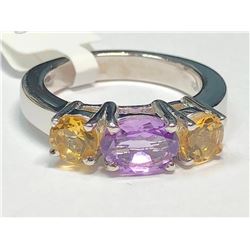 $320 Silver Amethyst and Citrine Ring (app 4.8g)