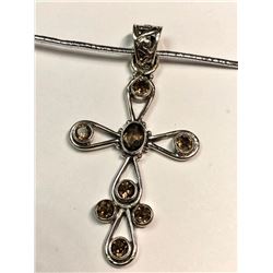 $260 Silver Smoky Quartz Pendant Necklace (app 8.5g)