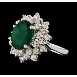 3.30 ctw Emerald and Diamond Ring - 14KT White Gold