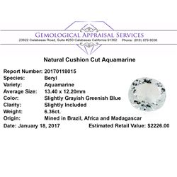 6.36 ct.Natural Cushion Cut Aquamarine