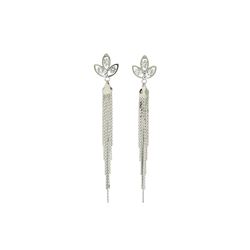 Crystal Petal Post Tassel Earrings - Silver Plated