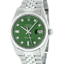 Rolex Mens Stainless Green Diamond 36MM Datejust Wristwatch