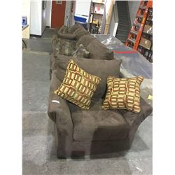 NEW Choco Sofa, Love Seat Set and Sofa Chairw/ Throw Pillows Lot of 3