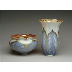 TWO QUEZAL ART GLASS SHADES