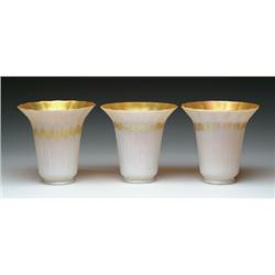 THREE QUEZAL ART GLASS SHADES