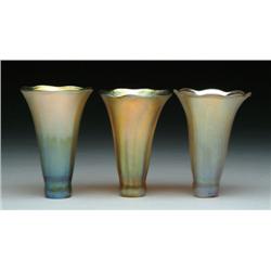 THREE TIFFANY ART GLASS SHADES