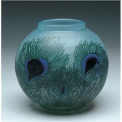 DAUM PADDED PEACOCK VASE