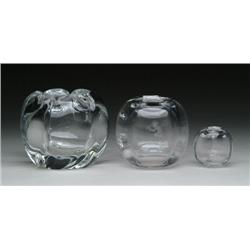 THREE SIGNED ORREFORS ROSE BOWLS