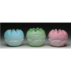 THREE SATIN GLASS ROSE BOWLS