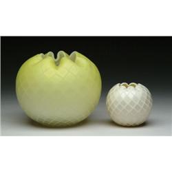 TWO SATIN GLASS ROSE BOWLS