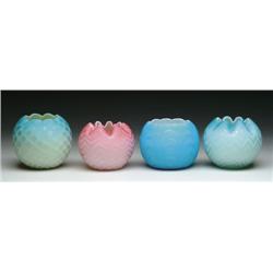 FOUR SATIN GLASS ROSE BOWLS
