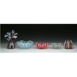 FIVE ITALIAN ART GLASS ITEMS