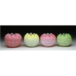 FOUR SATIN GLASS ROSE BOWLS