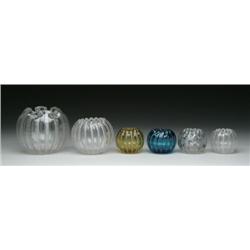 SIX CRYSTAL ROSE BOWLS