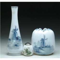 THREE DELFT GLASS ITEMS