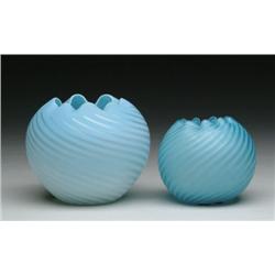 TWO SATIN GLASS ROSE BOWLS