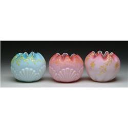 THREE SATIN GLASS ROSE BOWLS