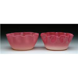 TWO PEACH BLOW FINGER BOWLS