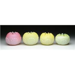 FOUR SATIN GLASS ROSE BOWLS