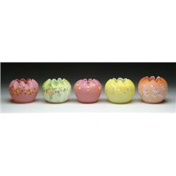 FIVE SATIN GLASS ROSE BOWLS