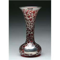 STERLING OVERLAY VASE