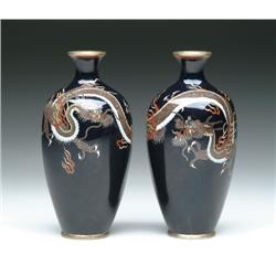 PAIR OF CLOISONNE JAPANESE ENAMEL VASES