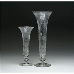TWO CUT GLASS TRUMPET VASES