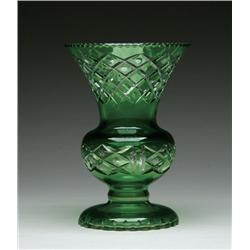 GREEN CUT TO CLEAR GLASS VASE