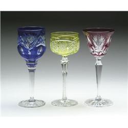 THREE CUT GLASS STEMS