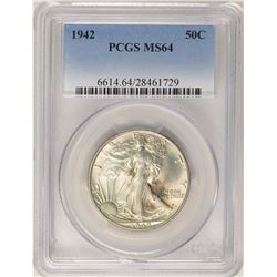 1942 Walking Liberty Half Dollar Coin PCGS MS64